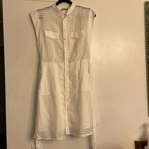White Midi Dress by Sollinarry NWT, Sheer Detail & Cinched Waist